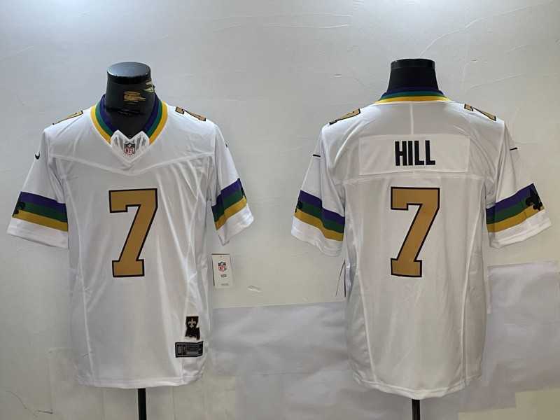 Mens New Orleans Saints #7 Taysom Hill White 2024 FUSE Vapor Limited Stitched Jersey